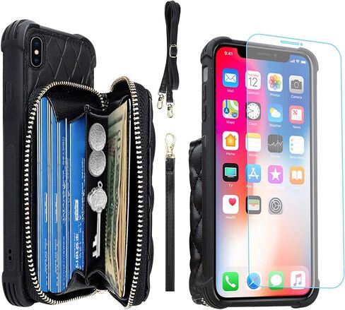 Monasay Zipper Wallet Case Fit for iPhone X/XS ، [Glass Screen Protector] in Kuwait