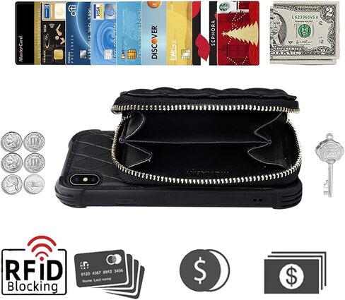 Monasay Zipper Wallet Case Fit for iPhone X/XS ، [Glass Screen Protector] in Kuwait