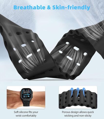 Moko ترقية Silicone Ocean Band - Ultra 2/Ultra Sports Band مع موصل معدني ، حزام قابل للتنفس متوافق مع Apple Watch 49mm ، 46 مم ، 45 مم ، 44 ملم ، 42 مم للرجال النساء in Kuwait
