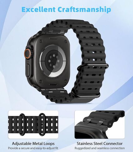 Moko ترقية Silicone Ocean Band - Ultra 2/Ultra Sports Band مع موصل معدني ، حزام قابل للتنفس متوافق مع Apple Watch 49mm ، 46 مم ، 45 مم ، 44 ملم ، 42 مم للرجال النساء in Kuwait