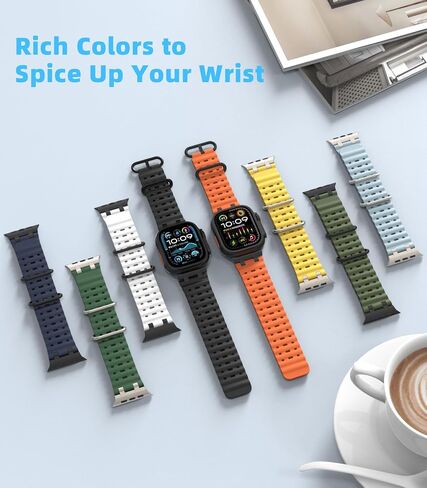 Moko ترقية Silicone Ocean Band - Ultra 2/Ultra Sports Band مع موصل معدني ، حزام قابل للتنفس متوافق مع Apple Watch 49mm ، 46 مم ، 45 مم ، 44 ملم ، 42 مم للرجال النساء in Kuwait