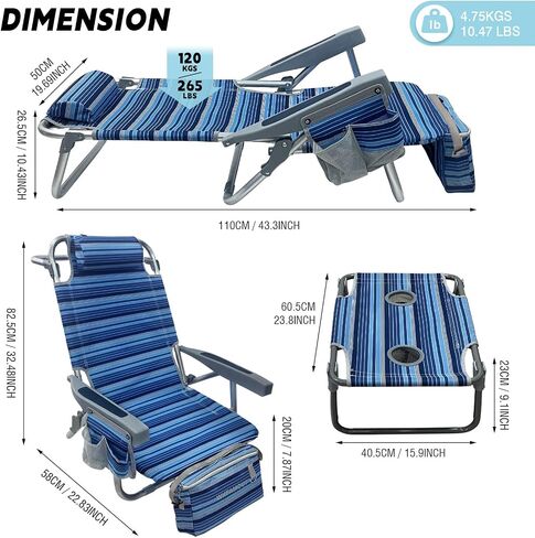 Backpack Beach Chair Aluminum 2 Pack with Folding Camping Table 5-Position Lay Flat Lounge Chair Outdoor for Adults with Insulated Cooler Bag and Cup Holder in Saudi Arabia