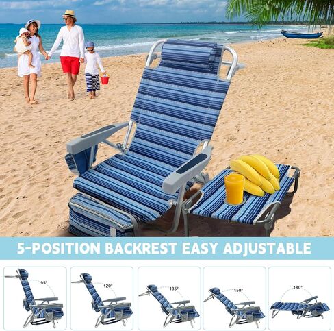 Backpack Beach Chair Aluminum 2 Pack with Folding Camping Table 5-Position Lay Flat Lounge Chair Outdoor for Adults with Insulated Cooler Bag and Cup Holder in Saudi Arabia