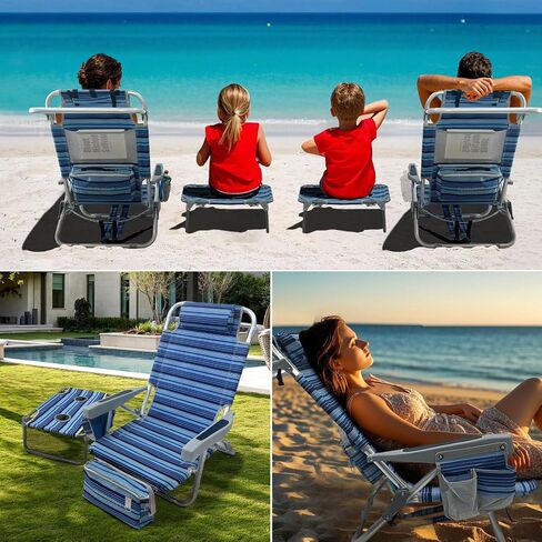 Backpack Beach Chair Aluminum 2 Pack with Folding Camping Table 5-Position Lay Flat Lounge Chair Outdoor for Adults with Insulated Cooler Bag and Cup Holder in Saudi Arabia