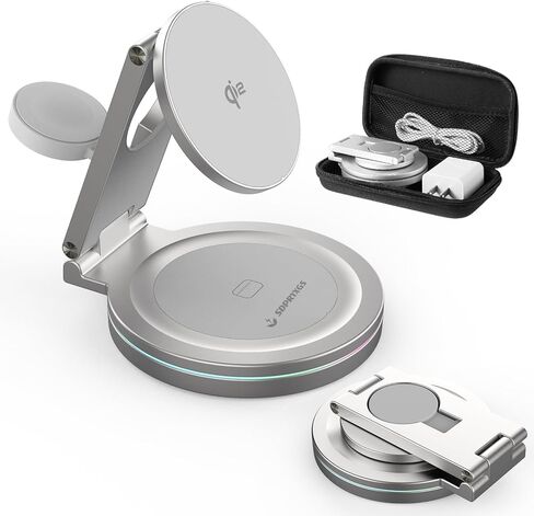 2025 Upgraded Qi2 Foldable Rotatable Zinc Alloy 3 in 1 Magnetic Wireless Charging Station, Compatible with Apple iPhone 12~16,Smartwatch,AirPods.30W Adapter & Case Included(Black) in Saudi Arabia