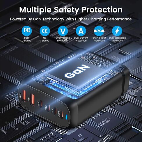 200W USB C Charger, Marnana USB C Charger Block, GaN III 6-Port Charging Station Hub, PD 100W Laptop Charger Adapter Compatible with MacBook Pro/Air iPhone Samsung and Android Devices in Kuwait