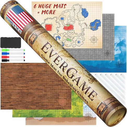 Dungeons & Dragons Game Mats - 24x36 - Ultimate DND Board Game Battle Maps w/ 6 Unique Terrains & Storage Tube - 1" Square Grid - Epic Role Playing Gaming Experience in Kuwait