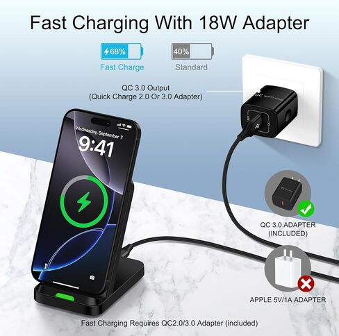 Wireless Charger Stand for Samsung Galaxy S25 Ultra Plus S24 S23 FE S22 S21,Motorola Desk Android Phone Fast Wireless Charging Station for Moto Razr Plus/Edge/G Stylus Power 2024,iPhone 16,18W Adapter in Saudi Arabia