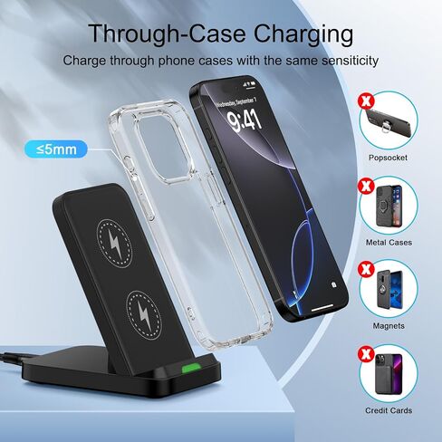 Wireless Charger Stand for Samsung Galaxy S25 Ultra Plus S24 S23 FE S22 S21,Motorola Desk Android Phone Fast Wireless Charging Station for Moto Razr Plus/Edge/G Stylus Power 2024,iPhone 16,18W Adapter in Saudi Arabia