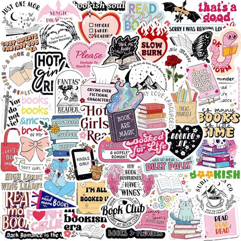 55pcs bookish ملصقات لـ Kindle ، قراءة ملصقات الكتب لقراء الكتب الإلكترونية المحمول Booktok Water Bottles Journal Scrapbook Roofing (Holographic) in Kuwait