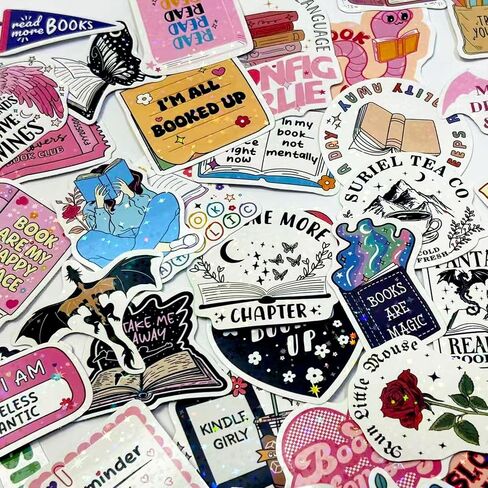 55pcs bookish ملصقات لـ Kindle ، قراءة ملصقات الكتب لقراء الكتب الإلكترونية المحمول Booktok Water Bottles Journal Scrapbook Roofing (Holographic) in Kuwait