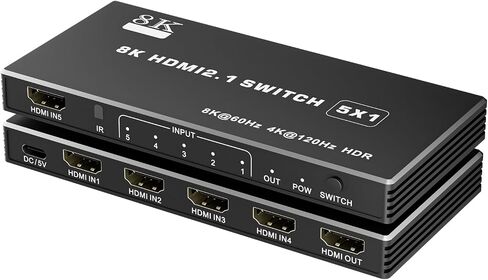 8K@60Hz HDMI Switch 5 in 1 Out Aluminum Support 4K@120Hz HDR + HDCP 2.3 CEC HDMI 2.1 Switcher Splitter with Power Adapter Compatible with PS5/4/3 Xbox Nintendo Switch Fire Stick,Blu-Ray Player in Saudi Arabia