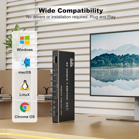 8K@60Hz HDMI Switch 5 in 1 Out Aluminum Support 4K@120Hz HDR + HDCP 2.3 CEC HDMI 2.1 Switcher Splitter with Power Adapter Compatible with PS5/4/3 Xbox Nintendo Switch Fire Stick,Blu-Ray Player in Saudi Arabia