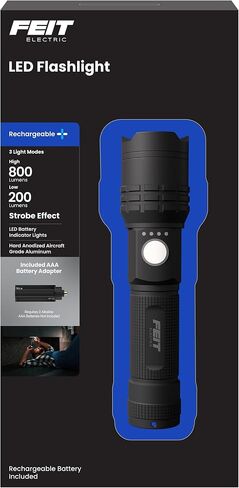 Feit Electric Flex Power Flashlight, 800 Lumens, Rechargeable & AAA Battery Compatible, Aircraft-Grade Aluminum, USB-C Charging, Adjustable Beam, Emergency Glass Breaker Bezel, FLR800/FLEX in Saudi Arabia