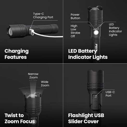 Feit Electric Flex Power Flashlight, 800 Lumens, Rechargeable & AAA Battery Compatible, Aircraft-Grade Aluminum, USB-C Charging, Adjustable Beam, Emergency Glass Breaker Bezel, FLR800/FLEX in Saudi Arabia