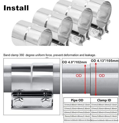 2" Exhaust Clamp, Lap Joint Brand Clamp Stainless Steel OD 2" Pipe to ID 2" Pipe in Kuwait