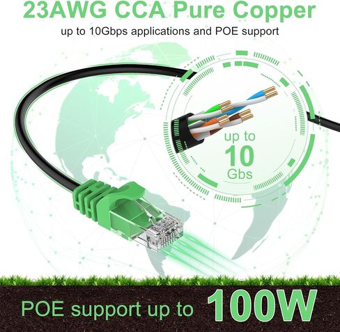 CAT 6 Ethernet Cable 80 FT HIVE 23AWG RJ45 كابل الإنترنت للدعم الخارجي والداخلي CAT6 Network Solid Black Computer LAN للكمبيوتر الشخصي ， 80feet in Kuwait