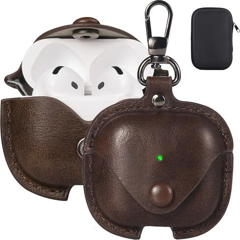 Maxjoy for AirPods 4 Case Leather ، لـ Airpods Cover Generation Cover Cover Leather Cover Airpod Gen 4 Wostraction مع سلسلة مفاتيح متوافقة مع Apple Airpods Generation 4th 2024 ، Brown in Kuwait
