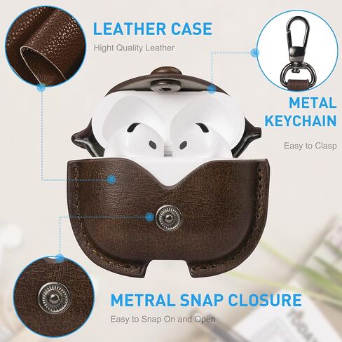 Maxjoy for AirPods 4 Case Leather ، لـ Airpods Cover Generation Cover Cover Leather Cover Airpod Gen 4 Wostraction مع سلسلة مفاتيح متوافقة مع Apple Airpods Generation 4th 2024 ، Brown in Kuwait