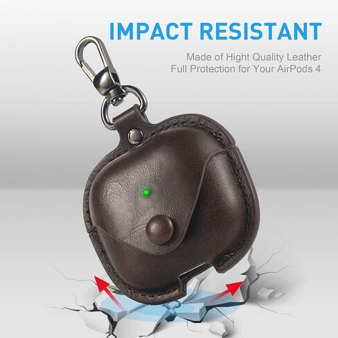 Maxjoy for AirPods 4 Case Leather ، لـ Airpods Cover Generation Cover Cover Leather Cover Airpod Gen 4 Wostraction مع سلسلة مفاتيح متوافقة مع Apple Airpods Generation 4th 2024 ، Brown in Kuwait