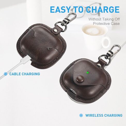 Maxjoy for AirPods 4 Case Leather ، لـ Airpods Cover Generation Cover Cover Leather Cover Airpod Gen 4 Wostraction مع سلسلة مفاتيح متوافقة مع Apple Airpods Generation 4th 2024 ، Brown in Kuwait