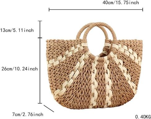 YYW Straw Bags for Women,Hand-woven Straw Large Bag Round Handle Ring Tote Retro Summer Beach Rattan bag in Kuwait
