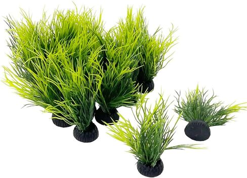 Smoothedo-Pets Aquarium Plants Fish Tank Decorations 2pcs Small Size/3.5inch Ornament Plastic Artificial Plant Goldfish Waterscape Fish Hides Mini Grass Set (2pcs/Green) in Kuwait