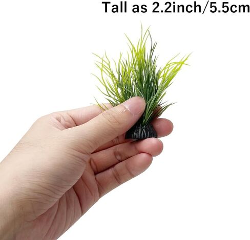 Smoothedo-Pets Aquarium Plants Fish Tank Decorations 2pcs Small Size/3.5inch Ornament Plastic Artificial Plant Goldfish Waterscape Fish Hides Mini Grass Set (2pcs/Green) in Kuwait