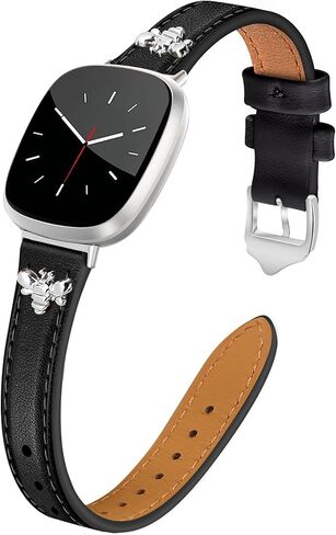 JR.DM Slim Leather Bands Compatible with Fitbit Versa 4/Versa 3/Sense 2/Sense Band, Top Genuine Soft Leather Band with Charms, Feminine Designer Strap for Fitbit Smartwatch in Kuwait
