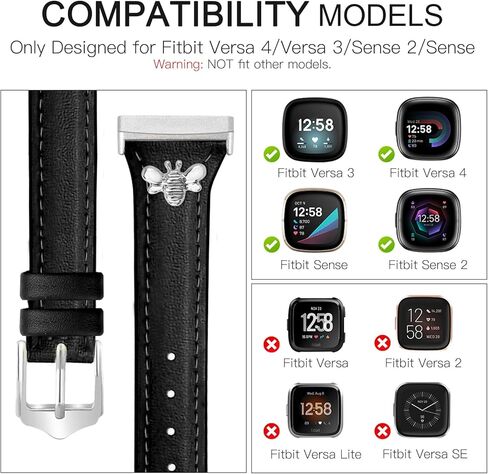 JR.DM Slim Leather Bands Compatible with Fitbit Versa 4/Versa 3/Sense 2/Sense Band, Top Genuine Soft Leather Band with Charms, Feminine Designer Strap for Fitbit Smartwatch in Kuwait