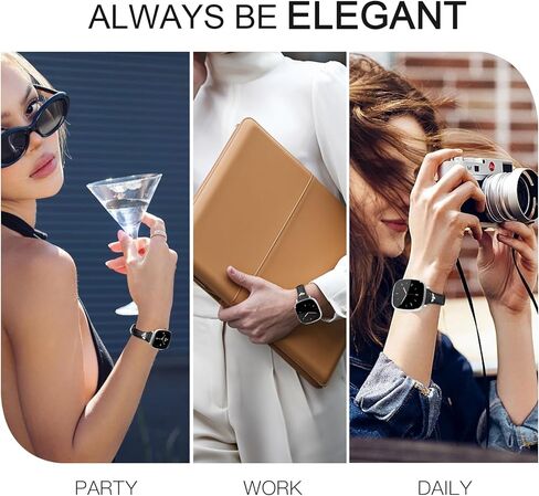 JR.DM Slim Leather Bands Compatible with Fitbit Versa 4/Versa 3/Sense 2/Sense Band, Top Genuine Soft Leather Band with Charms, Feminine Designer Strap for Fitbit Smartwatch in Kuwait