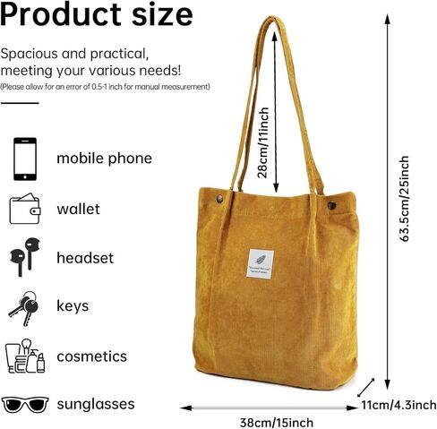 حقيبة حمل قماشية للنساء، حقيبة حمل مبطنة ذات سعة كبيرة مع جيوب داخلية، أنيقة ومتينة، قابلة لإعادة الاستخدام in Kuwait