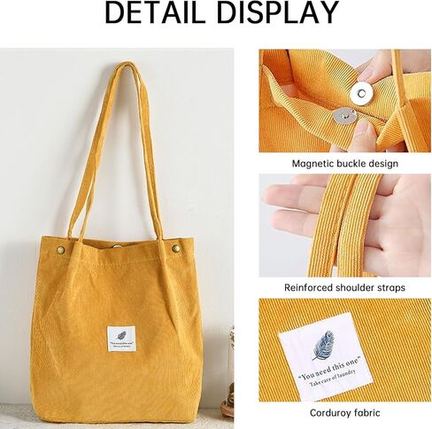 حقيبة حمل قماشية للنساء، حقيبة حمل مبطنة ذات سعة كبيرة مع جيوب داخلية، أنيقة ومتينة، قابلة لإعادة الاستخدام in Kuwait