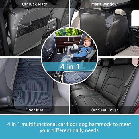 Lassie 4 in 1 Full Coverage Car Floor Dog Hammock,100% Waterproof Dog Car Seat Covers for Back Seat with Mesh Window,Universal Size Backseat Bench Protector for Cars, SUVs and Trucks in Saudi Arabia