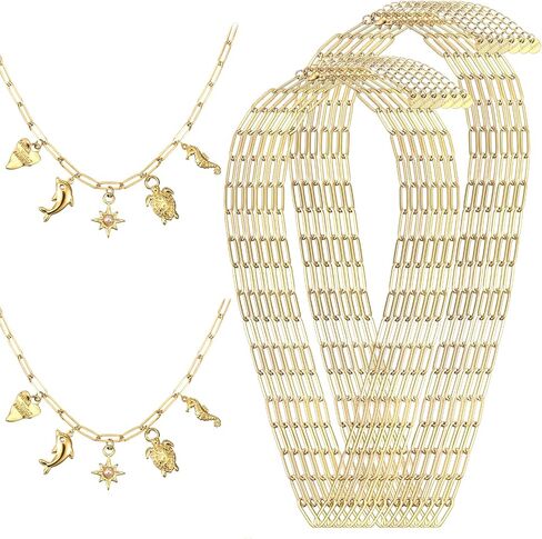Misdary 12 Pcs Paperclip Chain Necklace Silver Gold Paperclip Charm Necklace for Women, 16 Inch and 18 Inch 3 x 9 mm Chains for Jewelry Making with Adjustable Link Chains in Saudi Arabia
