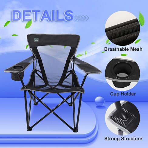 Foldable Camping Chair Lightweight Mesh Folding Chair Support Up to 300lbs for Outdoor Hiking, Picnics, Patio, Beach, Fishing (Black) in Saudi Arabia