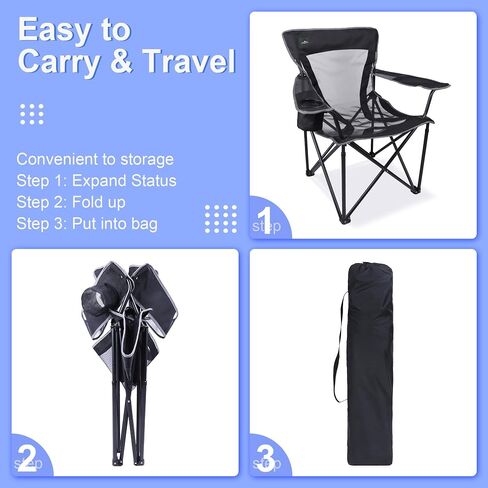Foldable Camping Chair Lightweight Mesh Folding Chair Support Up to 300lbs for Outdoor Hiking, Picnics, Patio, Beach, Fishing (Black) in Saudi Arabia