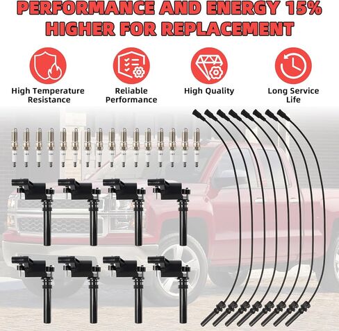 Set of 8 UF413 Square Ignition Coil with M8-48322R 8mm Spark Plug Wires Set & 41-962 Platinum Spark Plugs Compatible with Chevy Silverado, Cadillac Escalade, Buick, GMC 4.8L 5.3L 6.0L 6.2L in Saudi Arabia