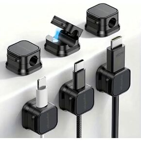 Cord Organizer for Desk, Nightstand & Wall: 6 Pack Magnetic Cable Clips, Black