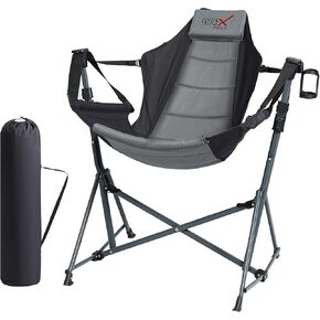 Hammock Camping Chair, 3 Heights Swinging Chair with Adjustable Backrest, Folding Rocking Chair with Head Pillow&Cup Holder, Outdoor Chairs for Camping and Hiking, Supports 350lbs, Black