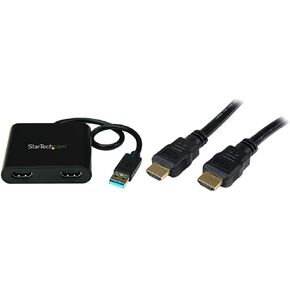 StarTech.com 1x USB 3.0 to Dual HDMI Adapter - 4K 30Hz - Windows (USB32HD2) Bundle with 2X 2m High Speed HDMI Cables – UHD 4k x 2k (HDMM2M)