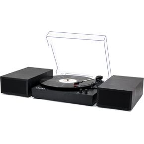 Record Player with Bookshelf Speakers, Vinyl Turntable with Wireless BT Input, Auto Stop, Black Wood