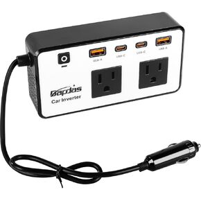 300W Car Power Inverter, DC 12V to 110V AC Car Outlet Adapter Plug, 24W Fast Charging USB-C&USB-A, Portable ​Charger Converter for Laptops, Phones