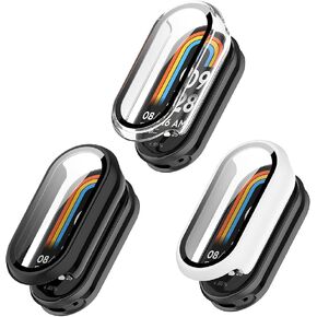 Compatible for Xiaomi Smart Band 9/9NFC Screen Protector, PC Hard Ultra Bright Tempered Glass One Piece Full Protective Cases (3 pcs)(Not for Xiaomi Smart Band 8/8NFC)