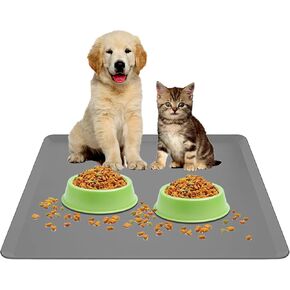 Skywin-Pet Food Mat - 24" x 24", Pet Tray for Food and Water, Dog Food Mats, Silicone Dog Mat, Non Slip Cat Food Mat, Dog Bowl Mat Waterproof, Pet Supplies (Dark Grey)