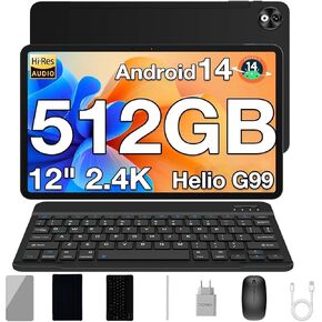 DOOGEE 12 inch Tablet with Keyboard【Helio G99】 Octa Core Gaming Tablets,10800mAh Battery,20GB RAM+512GB ROM/2TB TF 2.4K FHD IPS Touch Screen,Android 14/Quad Speakers/BT 5.0/GPS/18W Fast Charger