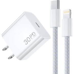 30W Fast Charger for iPhone 14, USB C Fast Charger Plug Power Adapter with 6FT Type C to Lightning Cable Compatible with iPhone 14/13/12/11 Pro/Pro Max/XS Max/XS/XR/X/SE/8/iPad and More
