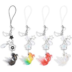 4Pcs Cute Phone Charms Aesthetic Y2K Cell Phone Charms Koi Fish Charms For Phone Case Strap Keychain Y2k Star Goldfish Accessories For Phone Bag Keychain Camera Pendants Decor