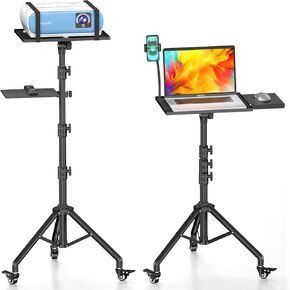 Projector Stand Tripod on Wheels, Adjustable Height 31-56 Inches, Laptop Tripod Stand Rolling, Heavy Duty Projector Tripod Metal Construction, Multifunctional for Office & Home