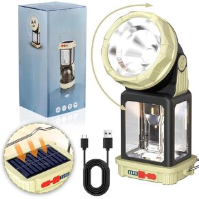 HOMY Electric Lanterns Solar Charging Gray-Green Camping Essentials LED Lights and Rechargeable Flashlight Headlight + Big Lights, 5 Light Mode Brighter Hanging Tent Lights Upgrade